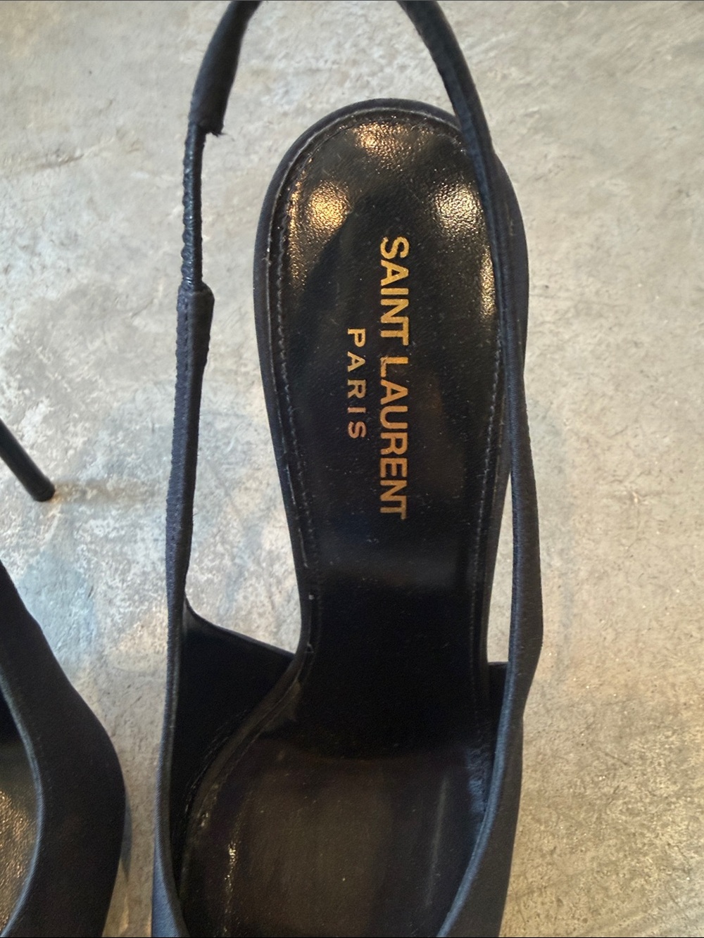 Saint Laurent Black Slingback Pumps with Hammered Gold Frame and Amber Detail - Picture 4 of 6